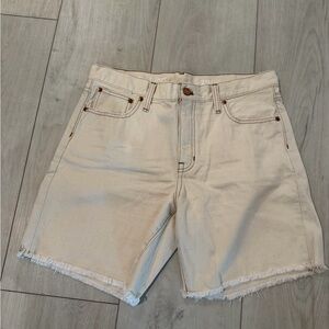 New J Crew Women Natural Cream Ecru Fringe Mid Length Cotton Denim Shorts 29